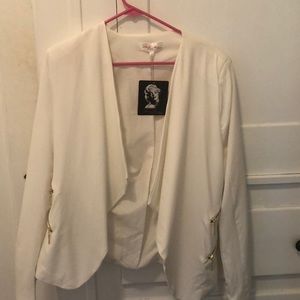 White/Cream Blazer with Gold Zipper Detail